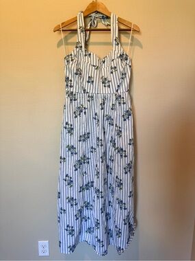 Laura Ashley Floral Stripe Halter Maxi Dress Size M NWOT #0284